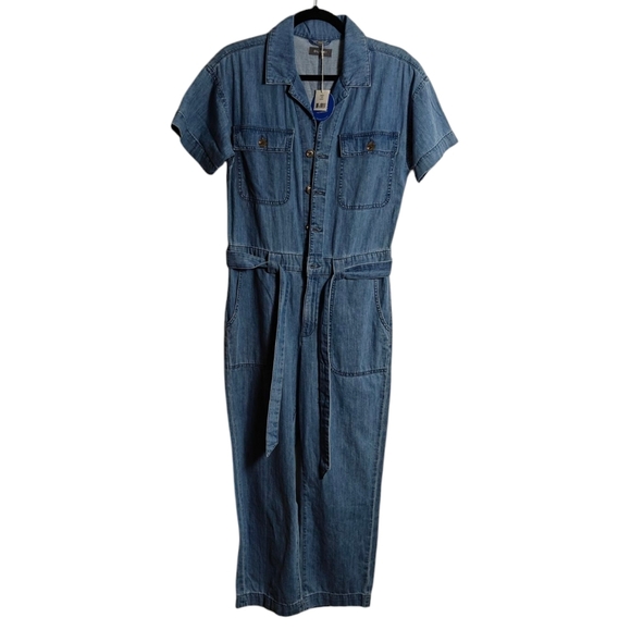 DL1961 NWT Premium Denim Alba Rolled Cuff Short Sleeve Belted Jumpsuit Size Sm - Picture 1 of 16